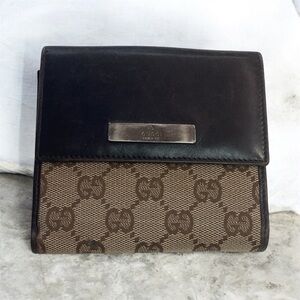 Authentic Gucci Brown and Tan Logo Wallet Signature Canvas UNISEX Double Fold